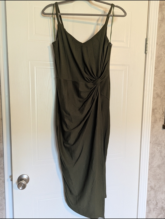 nine britton Dresses & Skirts - nine britton Olive Green Asymmetrical Knot-Detail Slip Dress